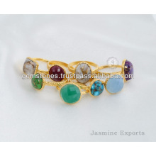 Multi Gemstone Handmade Designer Rings Jewelry Gold Plated Silver Ring Jewelry Wolesale Supplier in India